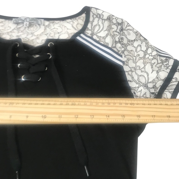 Lace-Up Neck Sheer Sleeves Striped Trim Bodycon Dress Size M - Picture 4 of 15